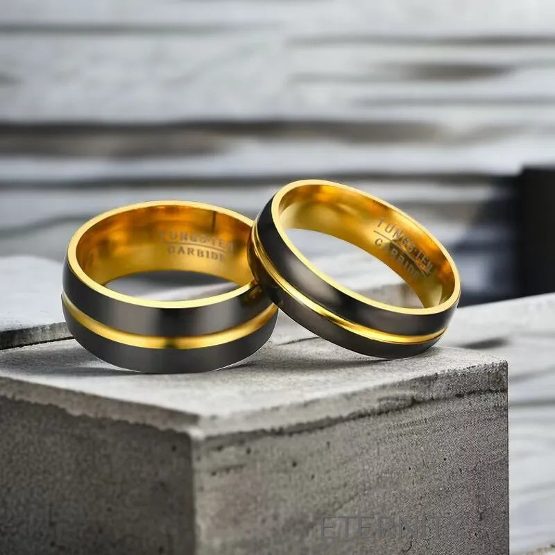 Anillos de Tungsteno Bitono Negro y Oro Eternal Eclipse  Anillos Dorado 10 Acero Inoxidable  ETERNITY