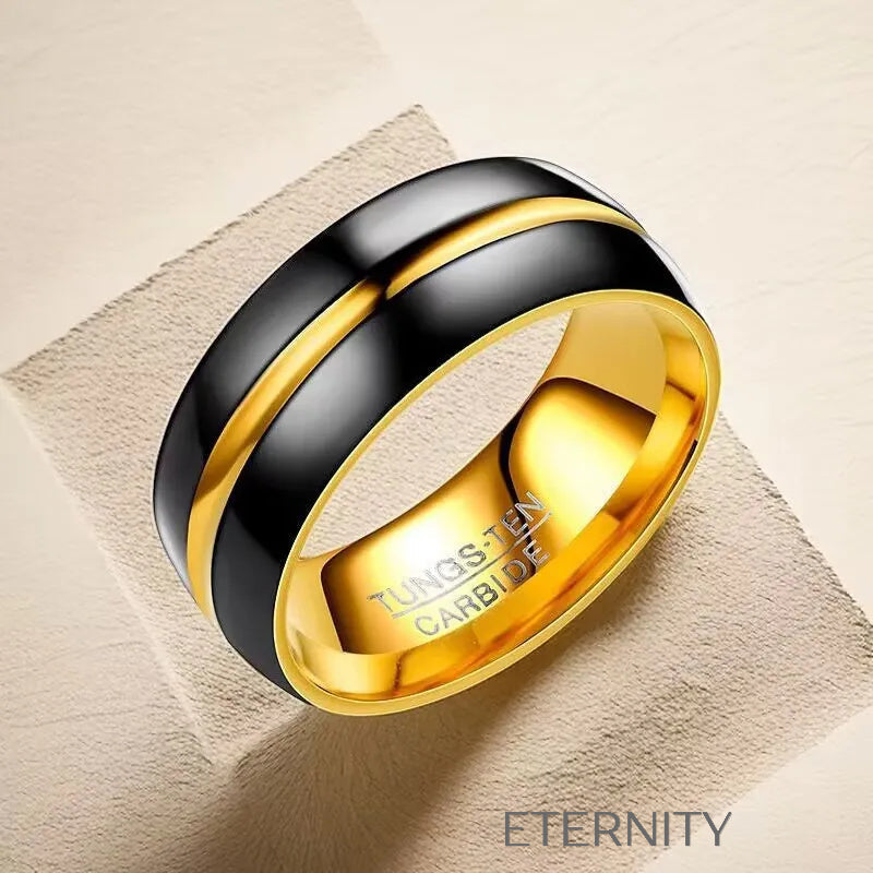 Anillos de Tungsteno Bitono Negro y Oro Eternal Eclipse  Anillos Dorado 10 Acero Inoxidable  ETERNITY