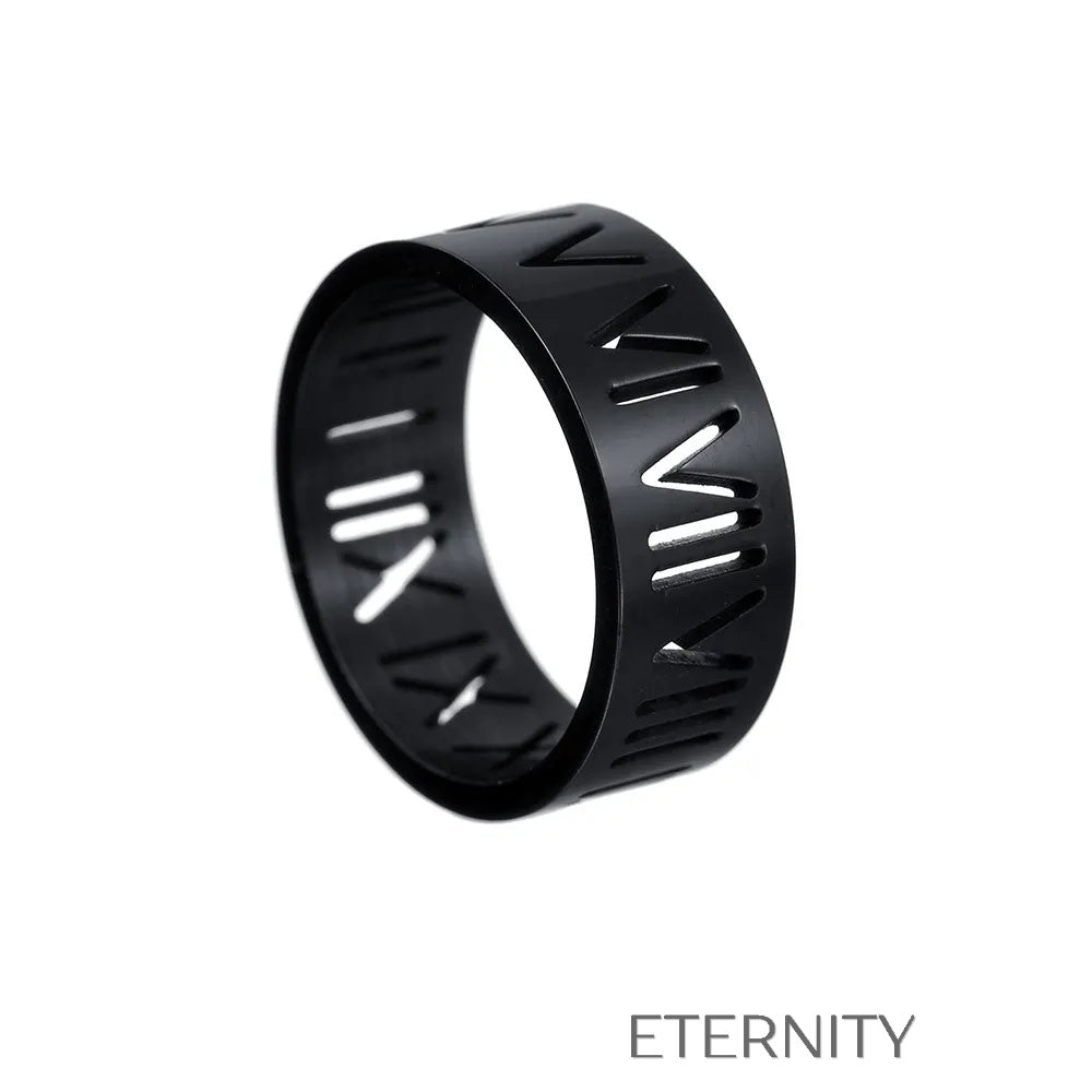 Anillo Calado Eternal Roman Numeral en Oro Plata y Negro  Anillos Negro 10 Acero Inoxidable  ETERNITY