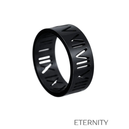 Anillo Calado Eternal Roman Numeral en Oro Plata y Negro  Anillos Negro 10 Acero Inoxidable  ETERNITY