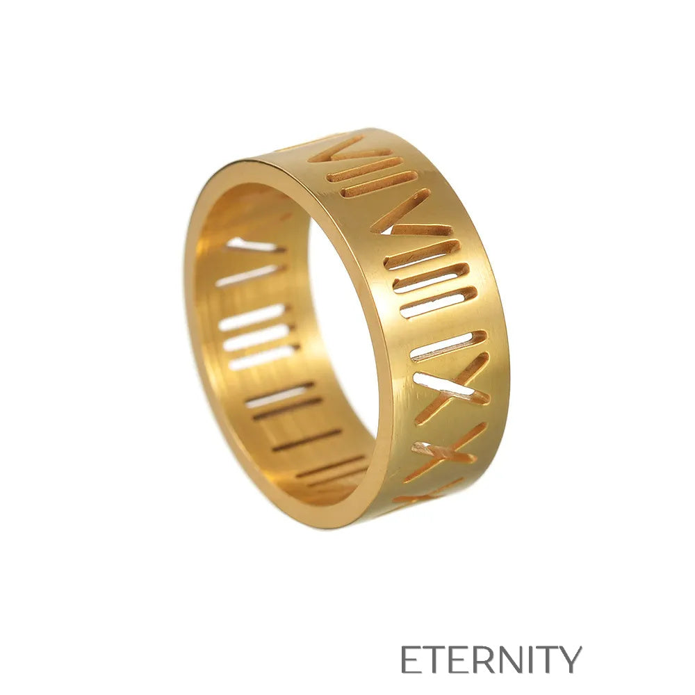 Anillo Calado Eternal Roman Numeral en Oro Plata y Negro  Anillos Negro 10 Acero Inoxidable  ETERNITY
