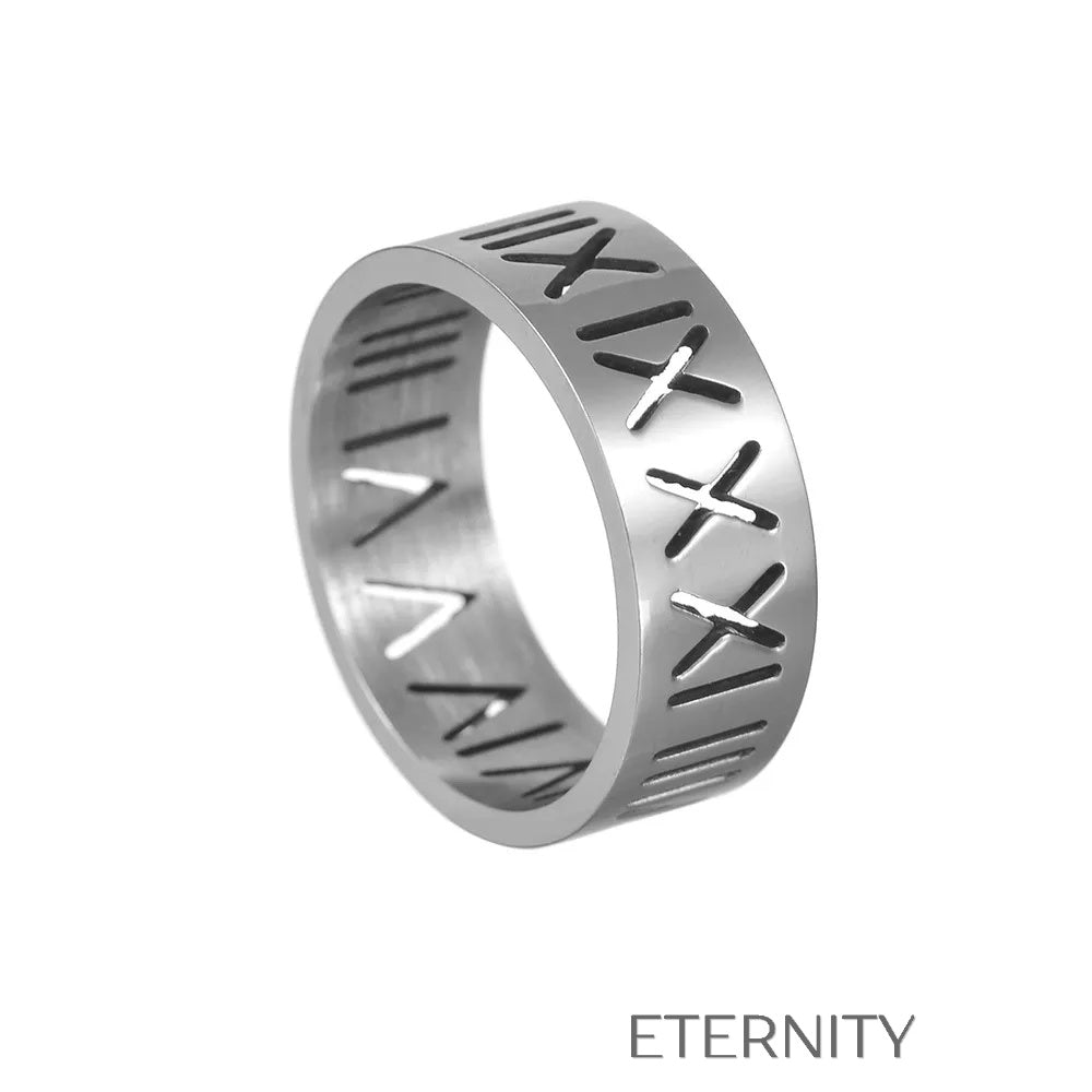 Anillo Calado Eternal Roman Numeral en Oro Plata y Negro  Anillos Negro 10 Acero Inoxidable  ETERNITY
