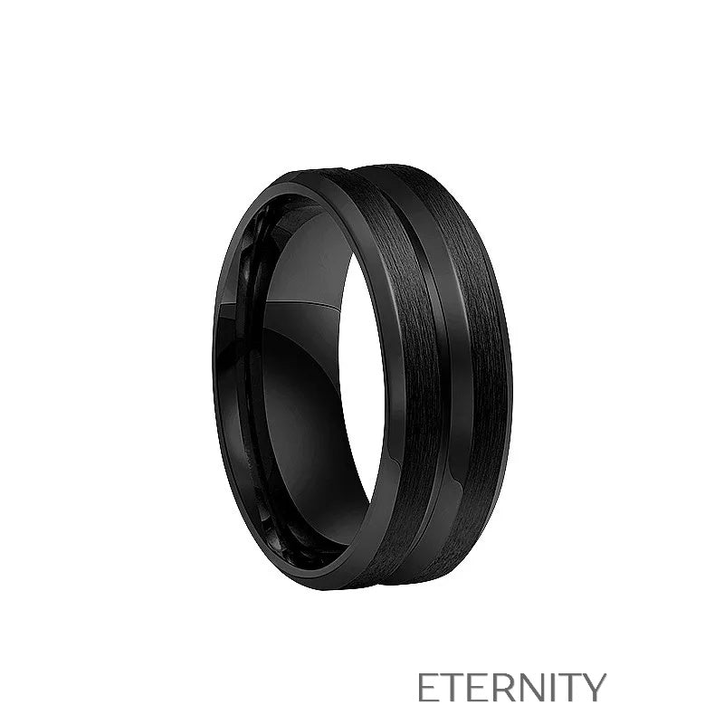 Anillo Minimalista Carril  Anillos Negro 10 Acero Inoxidable  ETERNITY