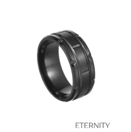 Anillo Industrial Gear con Diseño Geométrico y Acabado Mate  Anillos Negro 10 Acero Inoxidable  ETERNITY