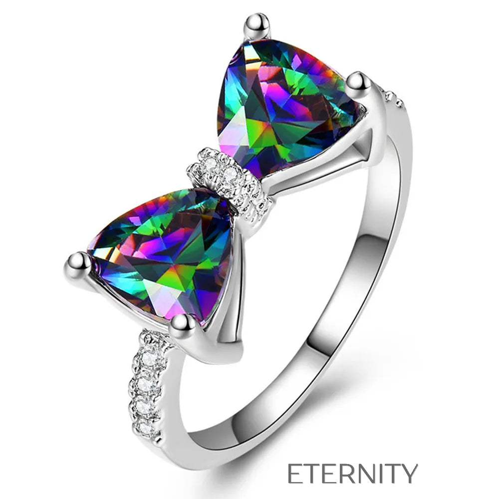 Anillo Iridescent Bow de Plata y Piedras Místicas  Anillos Plateado 7 Acero Inoxidable  ETERNITY