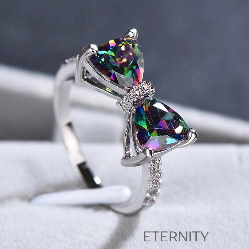 Anillo Iridescent Bow de Plata y Piedras Místicas  Anillos Plateado 7 Acero Inoxidable  ETERNITY