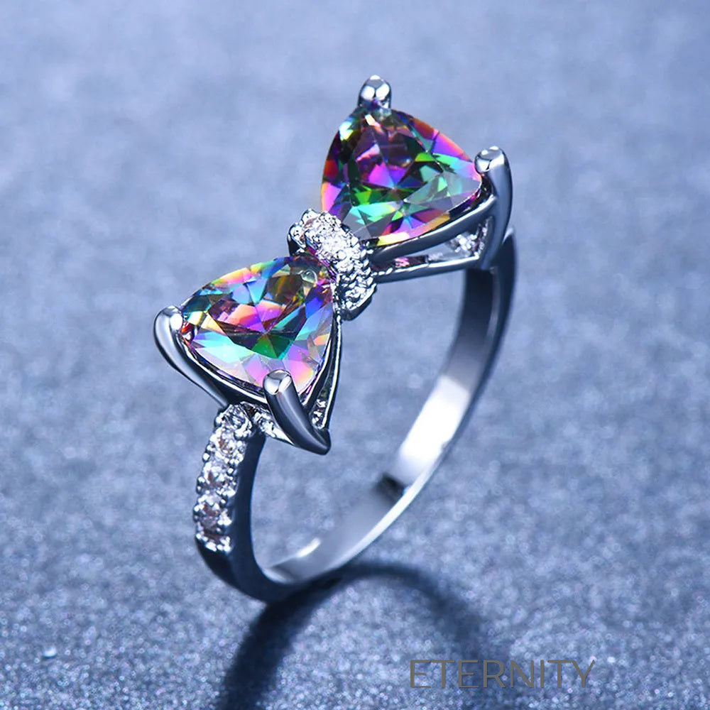 Anillo Iridescent Bow de Plata y Piedras Místicas  Anillos Plateado 7 Acero Inoxidable  ETERNITY