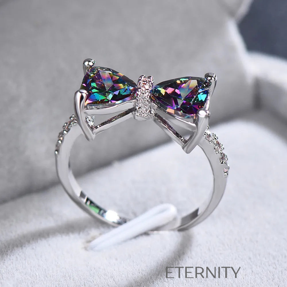 Anillo Iridescent Bow de Plata y Piedras Místicas  Anillos Plateado 7 Acero Inoxidable  ETERNITY