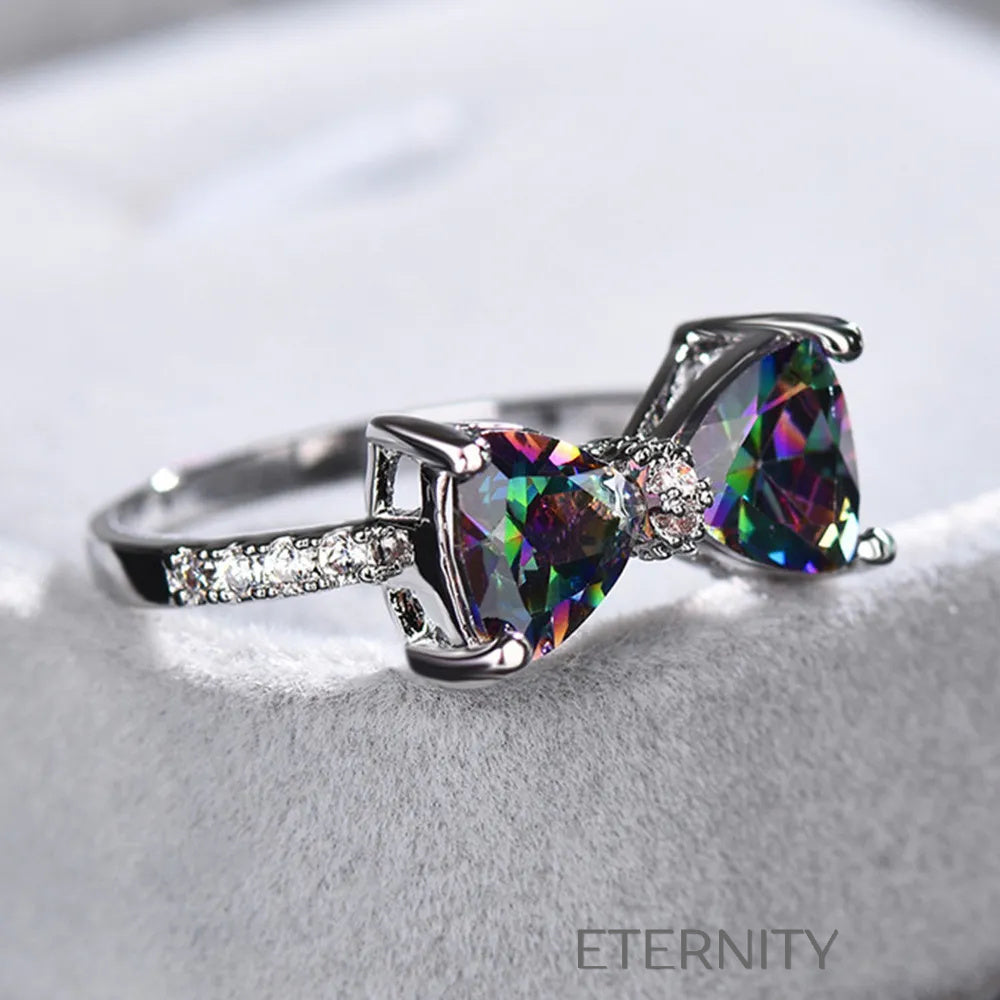 Anillo Iridescent Bow de Plata y Piedras Místicas  Anillos Plateado 7 Acero Inoxidable  ETERNITY