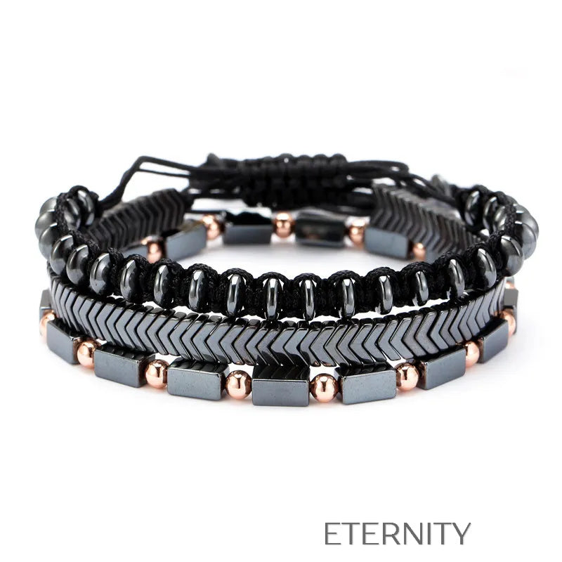 Set de Brazaletes Hematite Geometric  Brazaletes Negro Unica Acero Inoxidable  ETERNITY