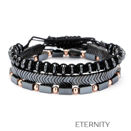 Set de Brazaletes Hematite Geometric  Brazaletes Negro Unica Acero Inoxidable  ETERNITY