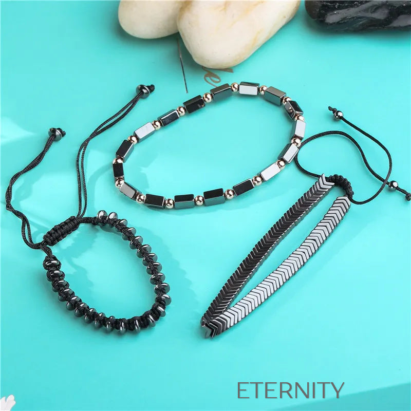 Set de Brazaletes Hematite Geometric  Brazaletes Negro Unica Acero Inoxidable  ETERNITY
