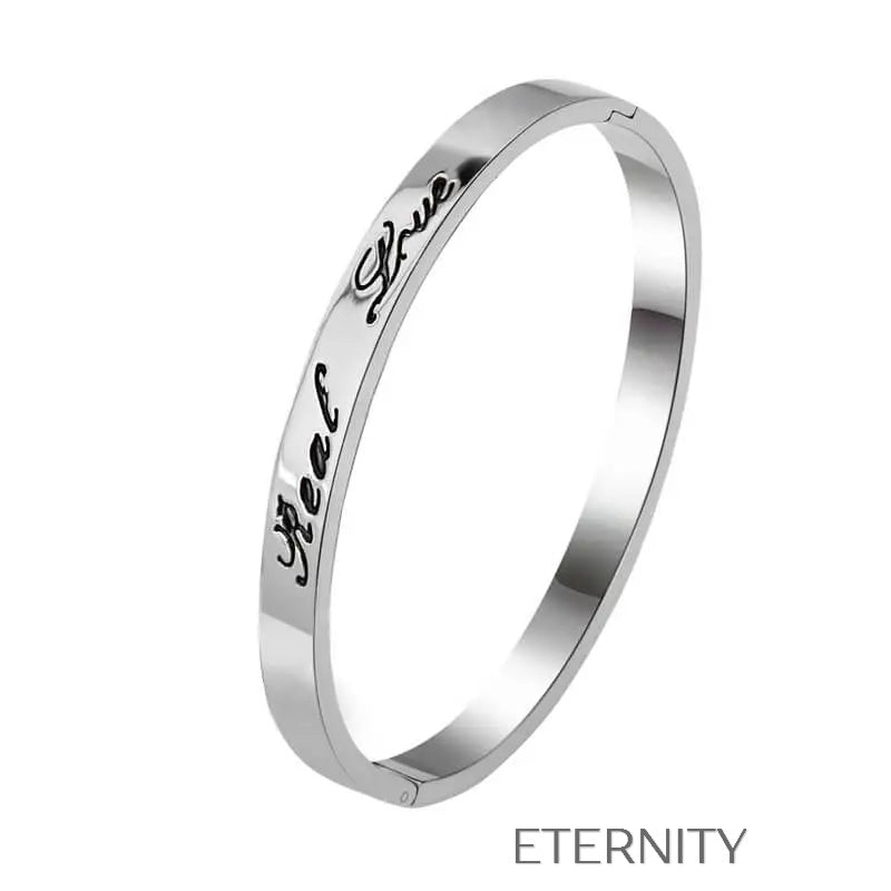 Brazalete metálico grabado con mensajes de amor Brazaletes Plateado Unica Acero Inoxidable  ETERNITY