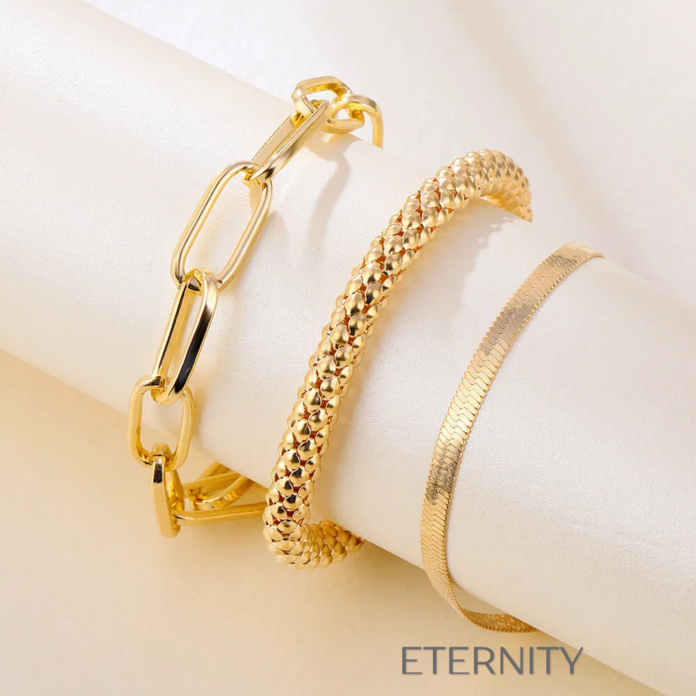 Set de Brazaletes Golden Trio en Acero  Brazaletes Dorado Unica Acero Inoxidable  ETERNITY
