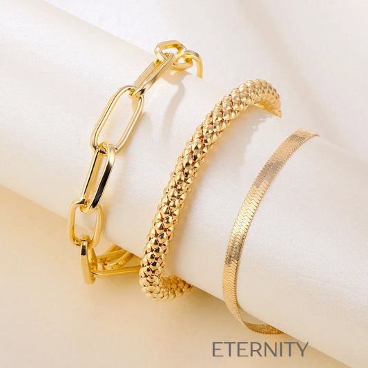 Set de Brazaletes Golden Trio en Acero  Brazaletes Dorado Unica Acero Inoxidable  ETERNITY