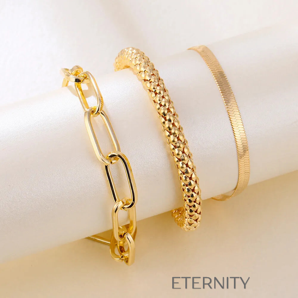 Set de Brazaletes Golden Trio en Acero  Brazaletes Dorado Unica Acero Inoxidable  ETERNITY