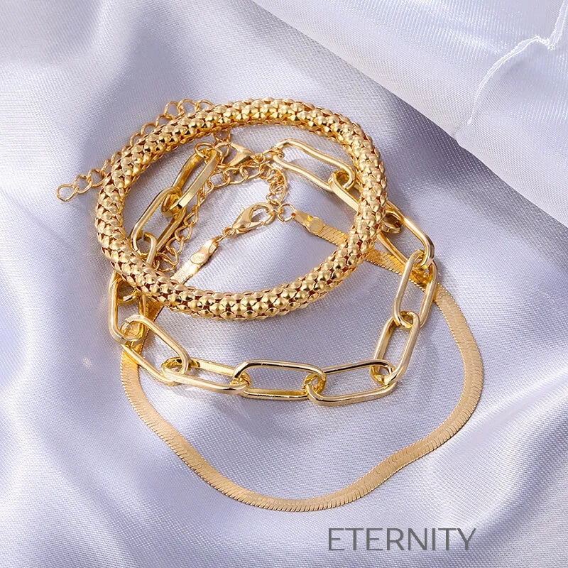 Set de Brazaletes Golden Trio en Acero  Brazaletes Dorado Unica Acero Inoxidable  ETERNITY