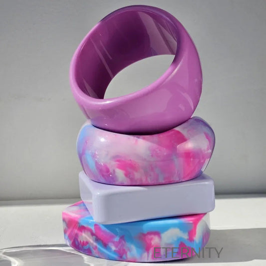 Brazaletes Chunky Resin de Resina Orgánica  Brazaletes Purpura Unica Acero Inoxidable  ETERNITY