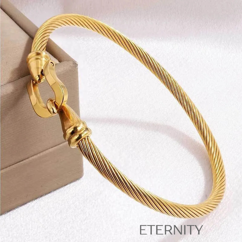 Brazalete Rígido Heart Cable de Acero Torsonado con Dije de Corazón en Oro y Plata  Brazaletes Dorado Unica Acero Inoxidable  ETERNITY