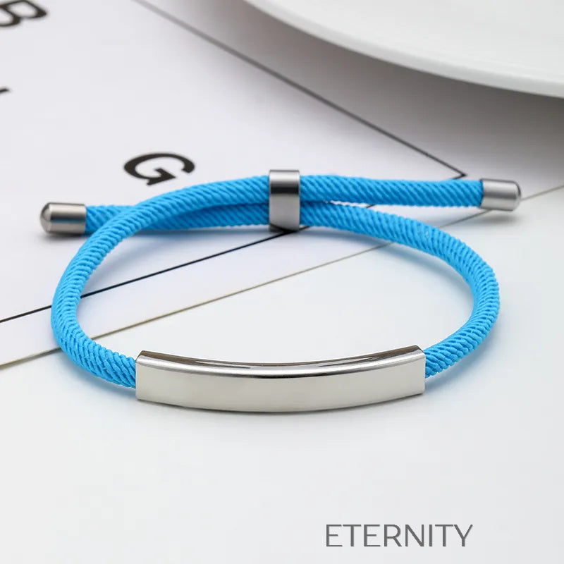 Pulsera Unity Cord Ajustable con Placa de Acero  Brazaletes Negro Unica Acero Inoxidable  ETERNITY