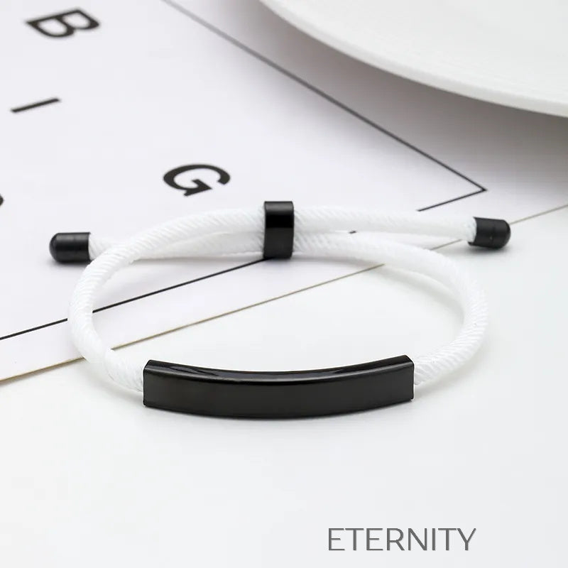 Pulsera Unity Cord Ajustable con Placa de Acero  Brazaletes Negro Unica Acero Inoxidable  ETERNITY