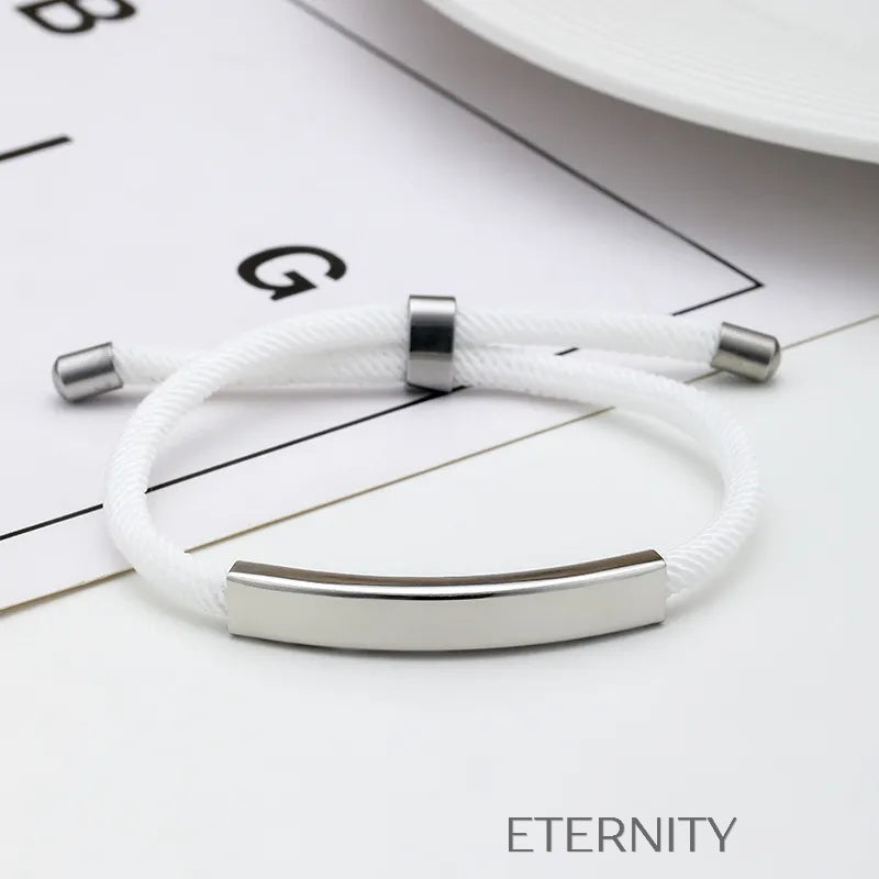 Pulsera Unity Cord Ajustable con Placa de Acero  Brazaletes Negro Unica Acero Inoxidable  ETERNITY