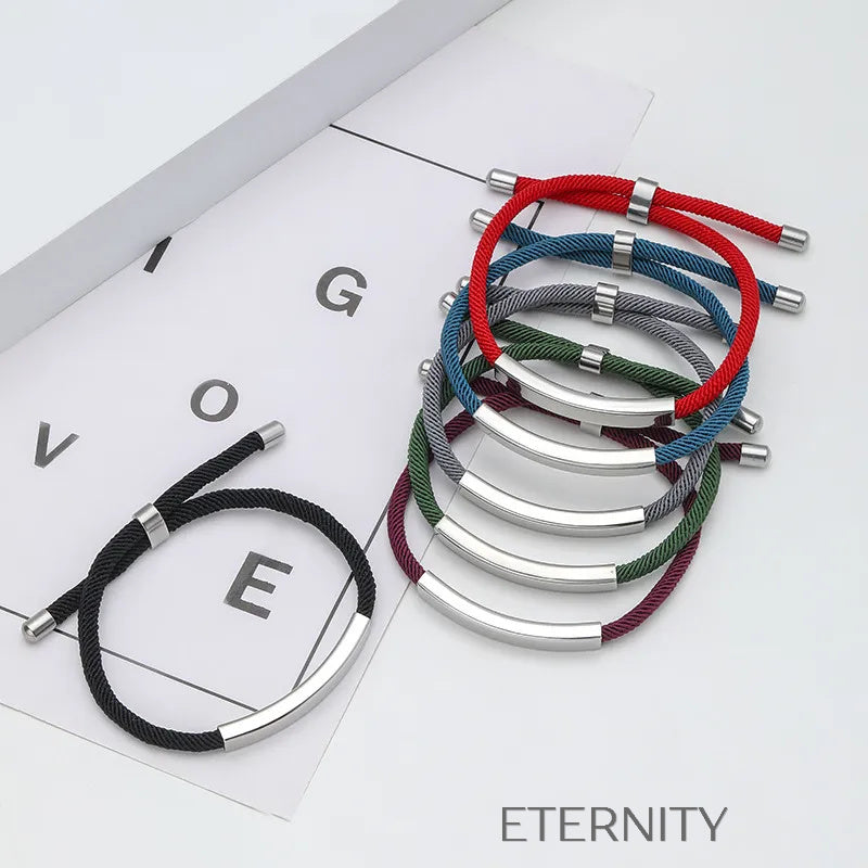 Pulsera Unity Cord Ajustable con Placa de Acero  Brazaletes Negro Unica Acero Inoxidable  ETERNITY
