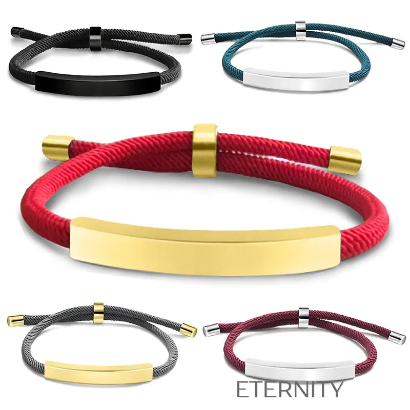 Pulsera Unity Cord Ajustable con Placa de Acero  Brazaletes Negro Unica Acero Inoxidable  ETERNITY