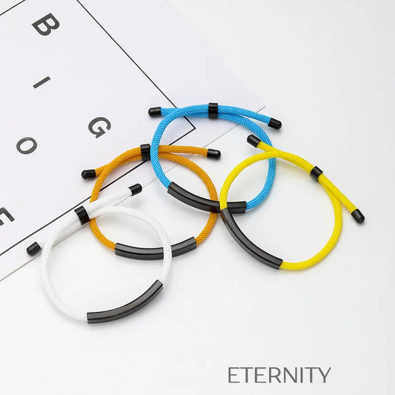 Pulsera Unity Cord Ajustable con Placa de Acero  Brazaletes Negro Unica Acero Inoxidable  ETERNITY