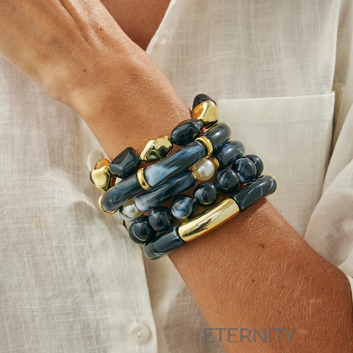 Brazaletes Midnight Gold de Resina  Brazaletes Negro Unica Acero Inoxidable  ETERNITY