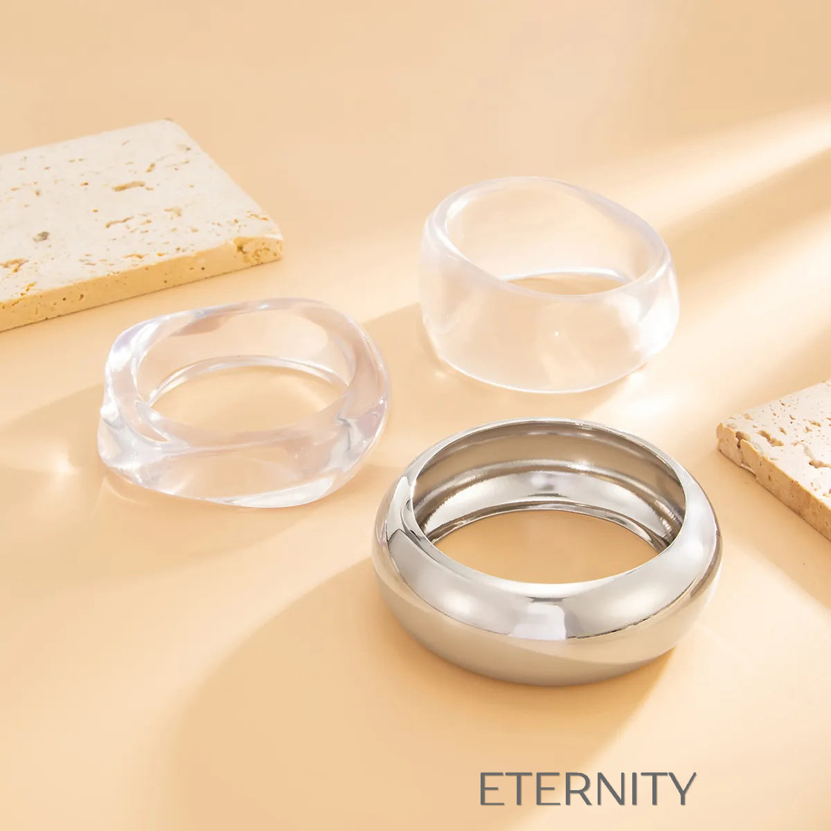 Set de Brazaletes Crystal Clear Resina y Cromo  Brazaletes Plateado Unica Acero Inoxidable  ETERNITY