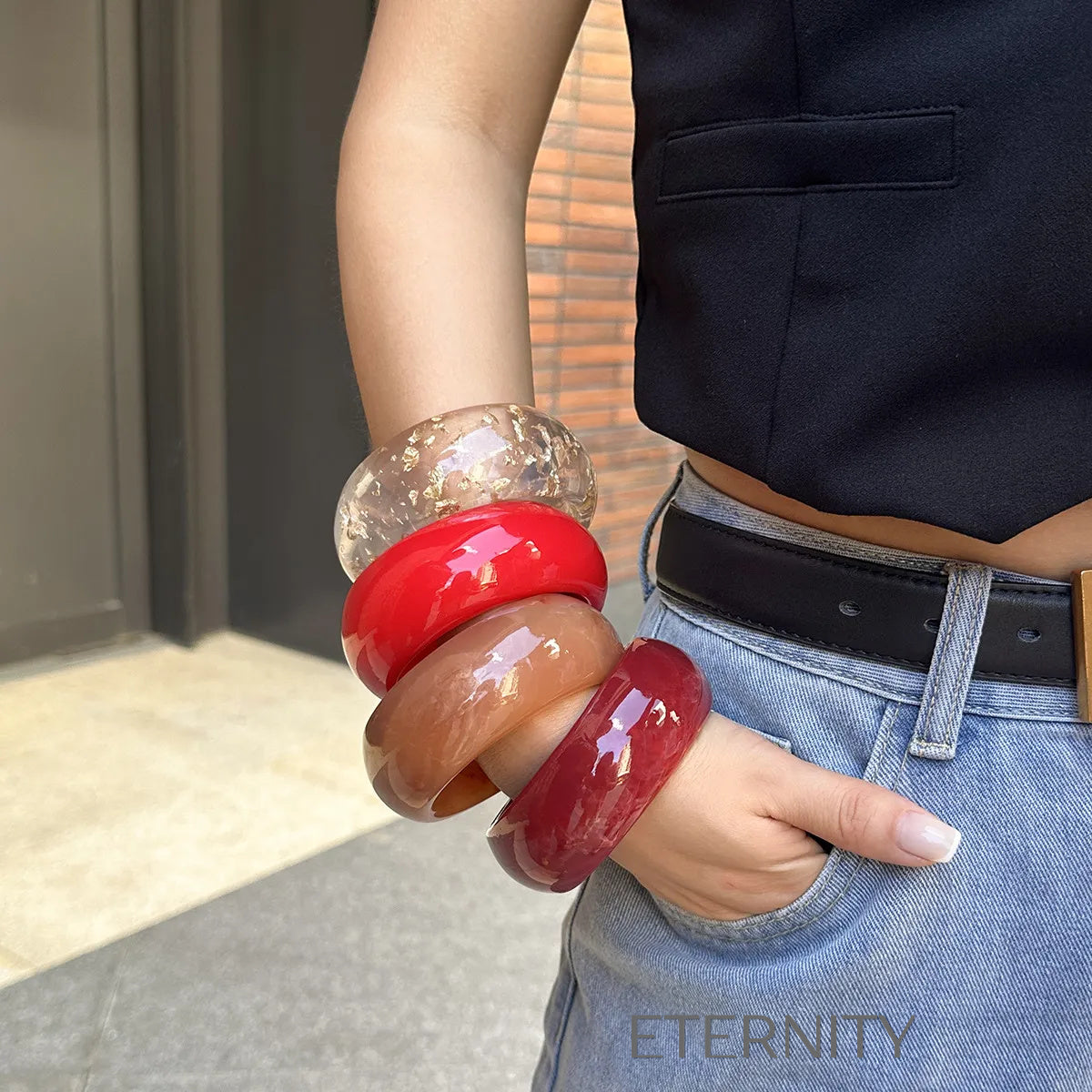 Brazaletes de Resina Anchos  Brazaletes Beige Unica Acero Inoxidable  ETERNITY