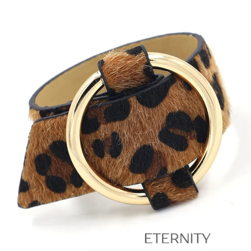 Pulseras de Piel Animal Print con Hebilla Circular Dorada ETERNITY