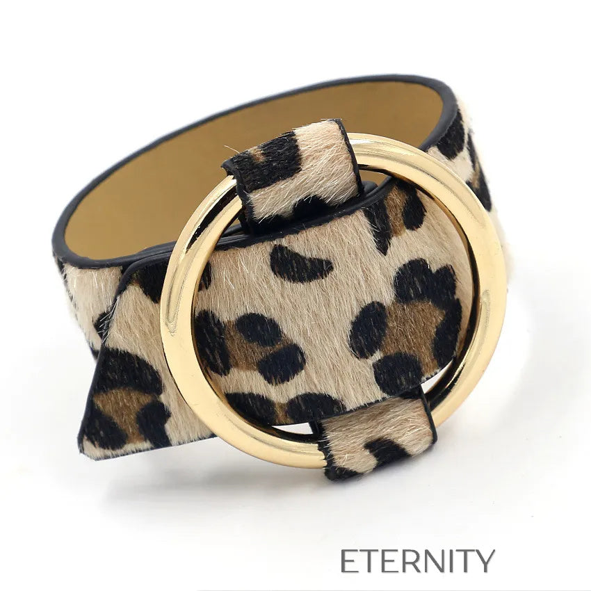 Pulseras de Piel Animal Print con Hebilla Circular Dorada ETERNITY