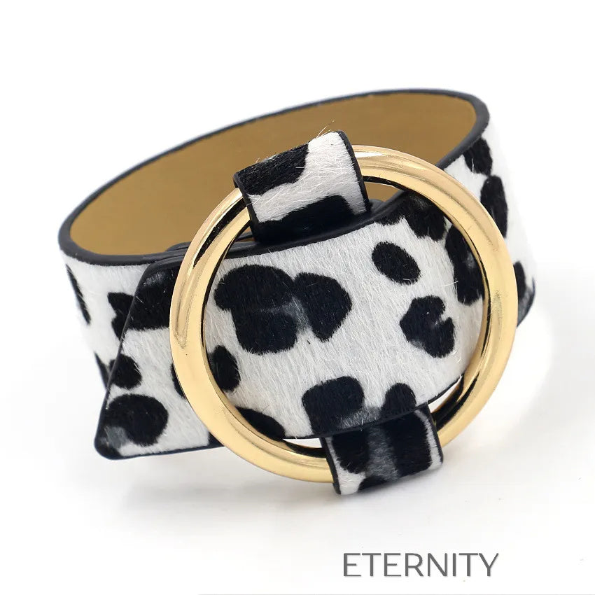 Pulseras de Piel Animal Print con Hebilla Circular Dorada ETERNITY