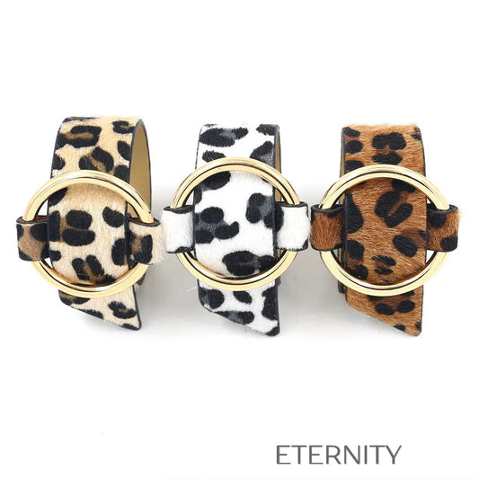 Pulseras de Piel Animal Print con Hebilla Circular Dorada ETERNITY