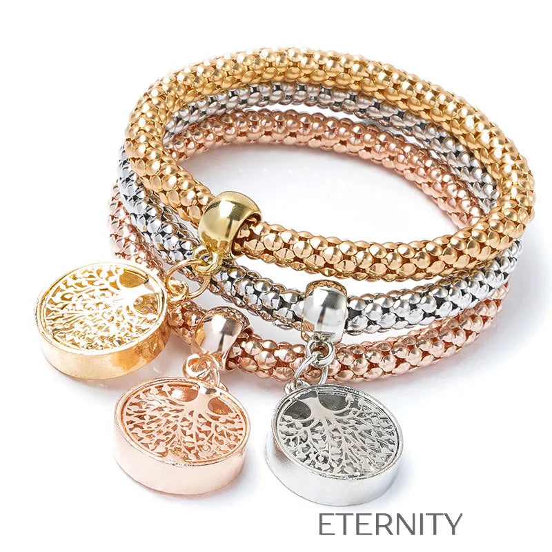 Set de Pulseras Butterfly Love con Textura de Cuentas y Dijes de Cristal  Brazaletes Dorado Unica Acero Inoxidable  ETERNITY