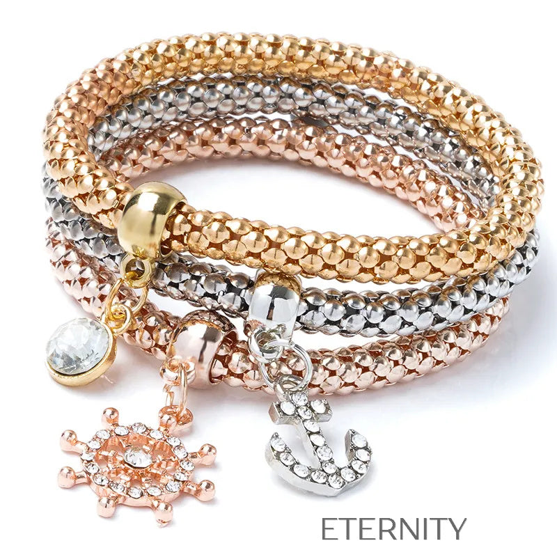 Set de Pulseras Butterfly Love con Textura de Cuentas y Dijes de Cristal  Brazaletes Dorado Unica Acero Inoxidable  ETERNITY