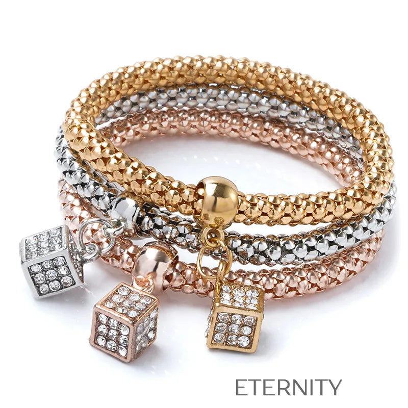 Set de Pulseras Butterfly Love con Textura de Cuentas y Dijes de Cristal  Brazaletes Dorado Unica Acero Inoxidable  ETERNITY