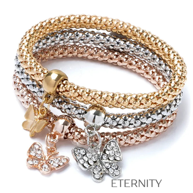 Set de Pulseras Butterfly Love con Textura de Cuentas y Dijes de Cristal  Brazaletes Dorado Unica Acero Inoxidable  ETERNITY