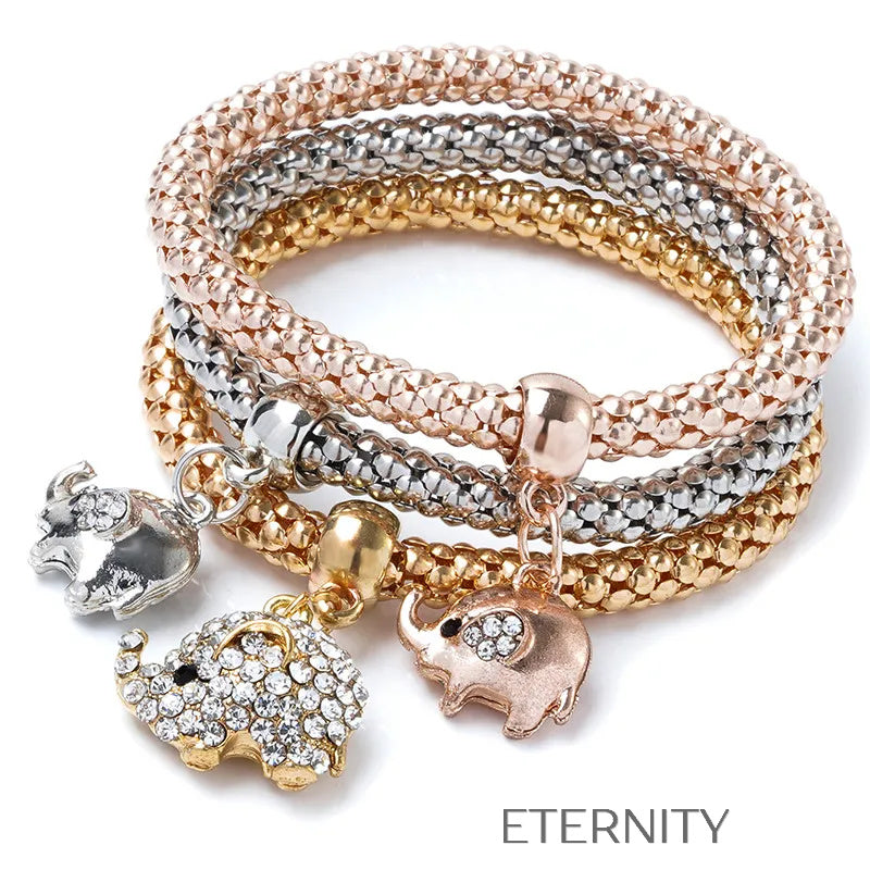Set de Pulseras Butterfly Love con Textura de Cuentas y Dijes de Cristal  Brazaletes Dorado Unica Acero Inoxidable  ETERNITY