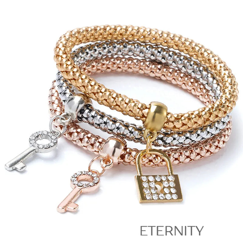 Set de Pulseras Butterfly Love con Textura de Cuentas y Dijes de Cristal  Brazaletes Dorado Unica Acero Inoxidable  ETERNITY