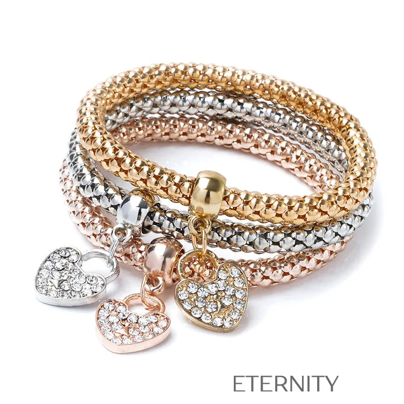 Set de Pulseras Butterfly Love con Textura de Cuentas y Dijes de Cristal  Brazaletes Dorado Unica Acero Inoxidable  ETERNITY