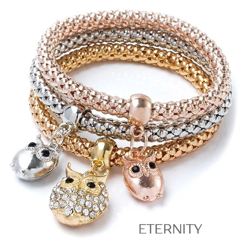 Set de Pulseras Butterfly Love con Textura de Cuentas y Dijes de Cristal  Brazaletes Dorado Unica Acero Inoxidable  ETERNITY