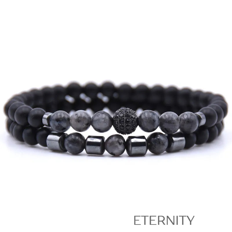 Pulsera Doble Celestial Stone con Cuentas de Ágata Craquelada y Hematita  Brazaletes Azul Unica Acero Inoxidable  ETERNITY