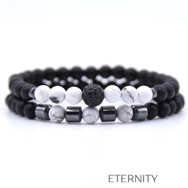 Pulsera Doble Celestial Stone con Cuentas de Ágata Craquelada y Hematita  Brazaletes Azul Unica Acero Inoxidable  ETERNITY