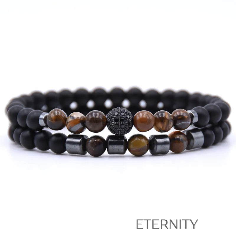 Pulsera Doble Celestial Stone con Cuentas de Ágata Craquelada y Hematita  Brazaletes Azul Unica Acero Inoxidable  ETERNITY