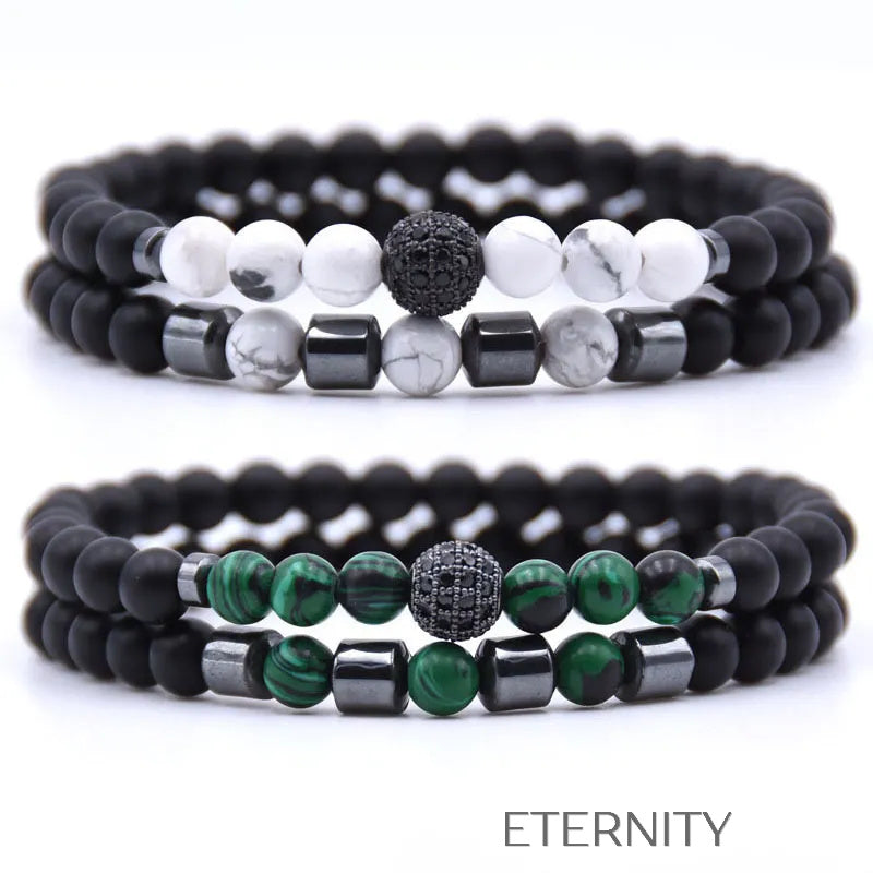 Pulsera Doble Celestial Stone con Cuentas de Ágata Craquelada y Hematita  Brazaletes Azul Unica Acero Inoxidable  ETERNITY