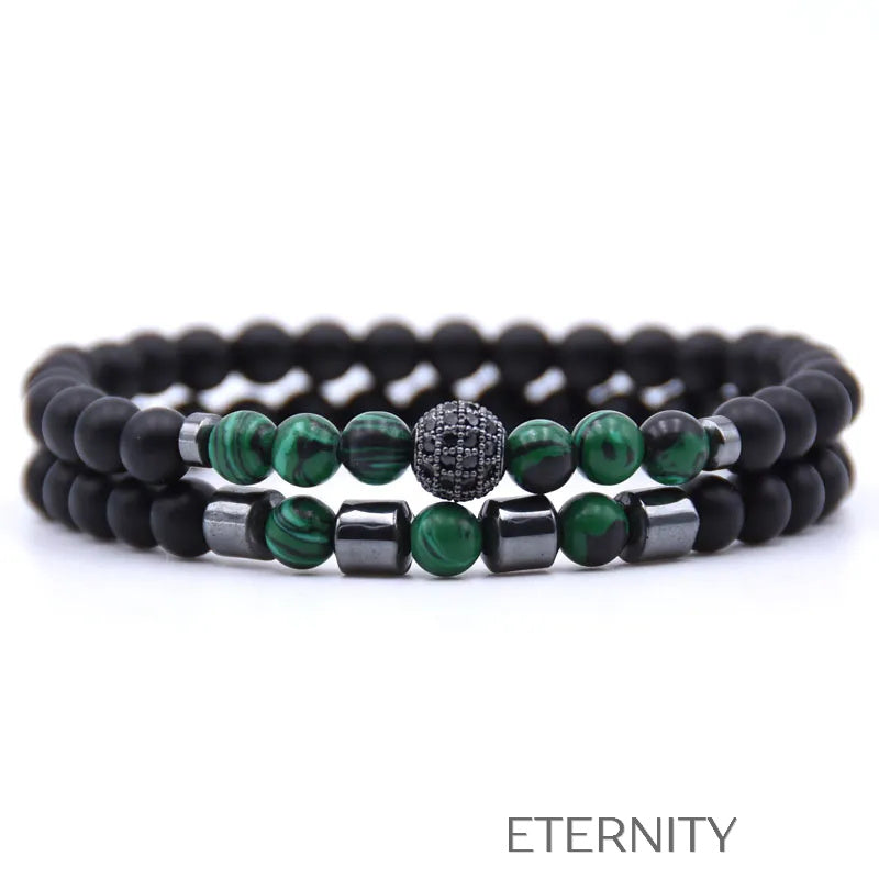 Pulsera Doble Celestial Stone con Cuentas de Ágata Craquelada y Hematita  Brazaletes Azul Unica Acero Inoxidable  ETERNITY