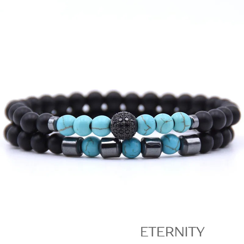 Pulsera Doble Celestial Stone con Cuentas de Ágata Craquelada y Hematita  Brazaletes Azul Unica Acero Inoxidable  ETERNITY